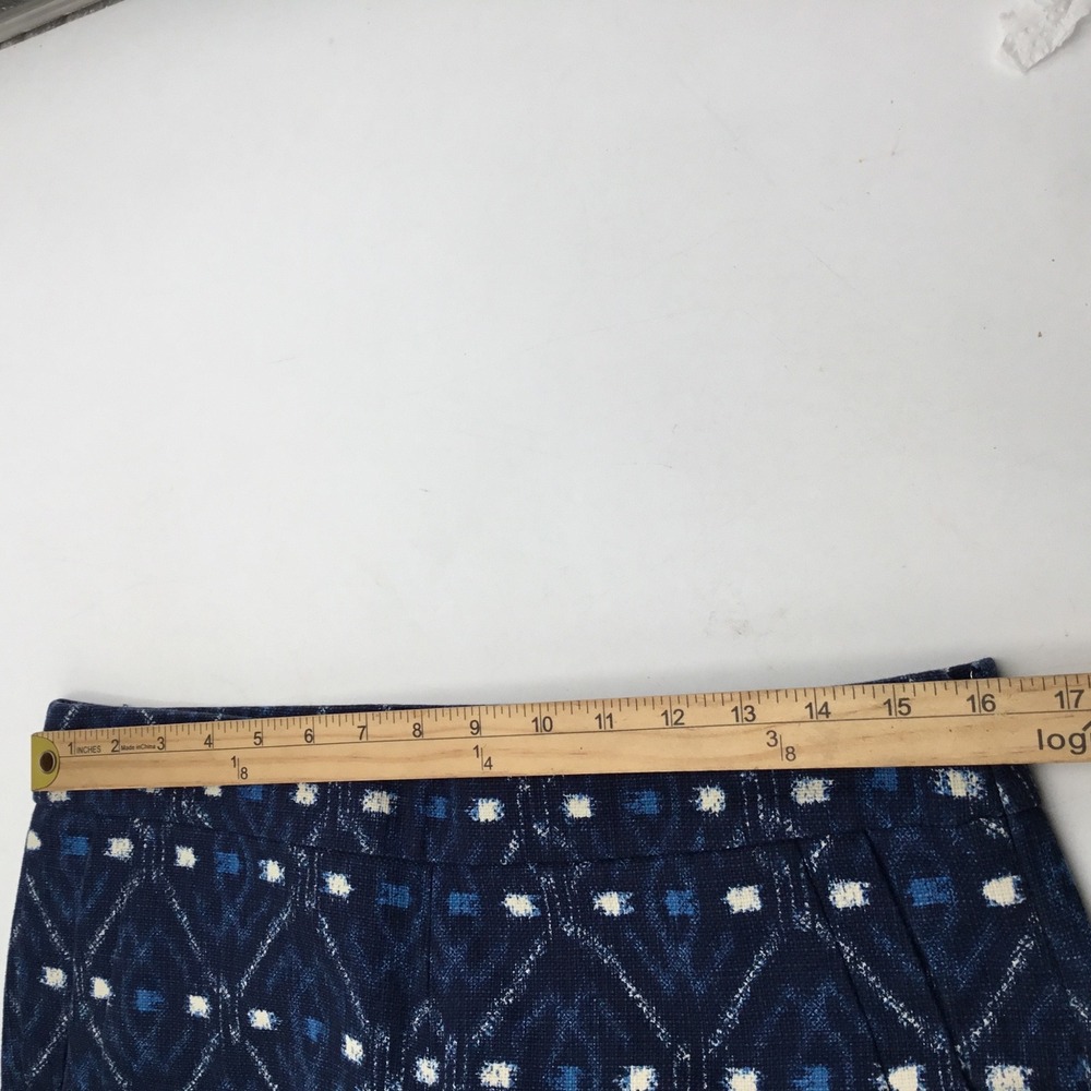 J.Crew Indigo Blue Ikat Diamond Print Shorts Side Zip Size 6 Geometric Woven - Picture 5 of 10